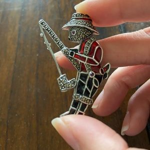 Vintage Fisherman Brooch - 925 Sterling Silver